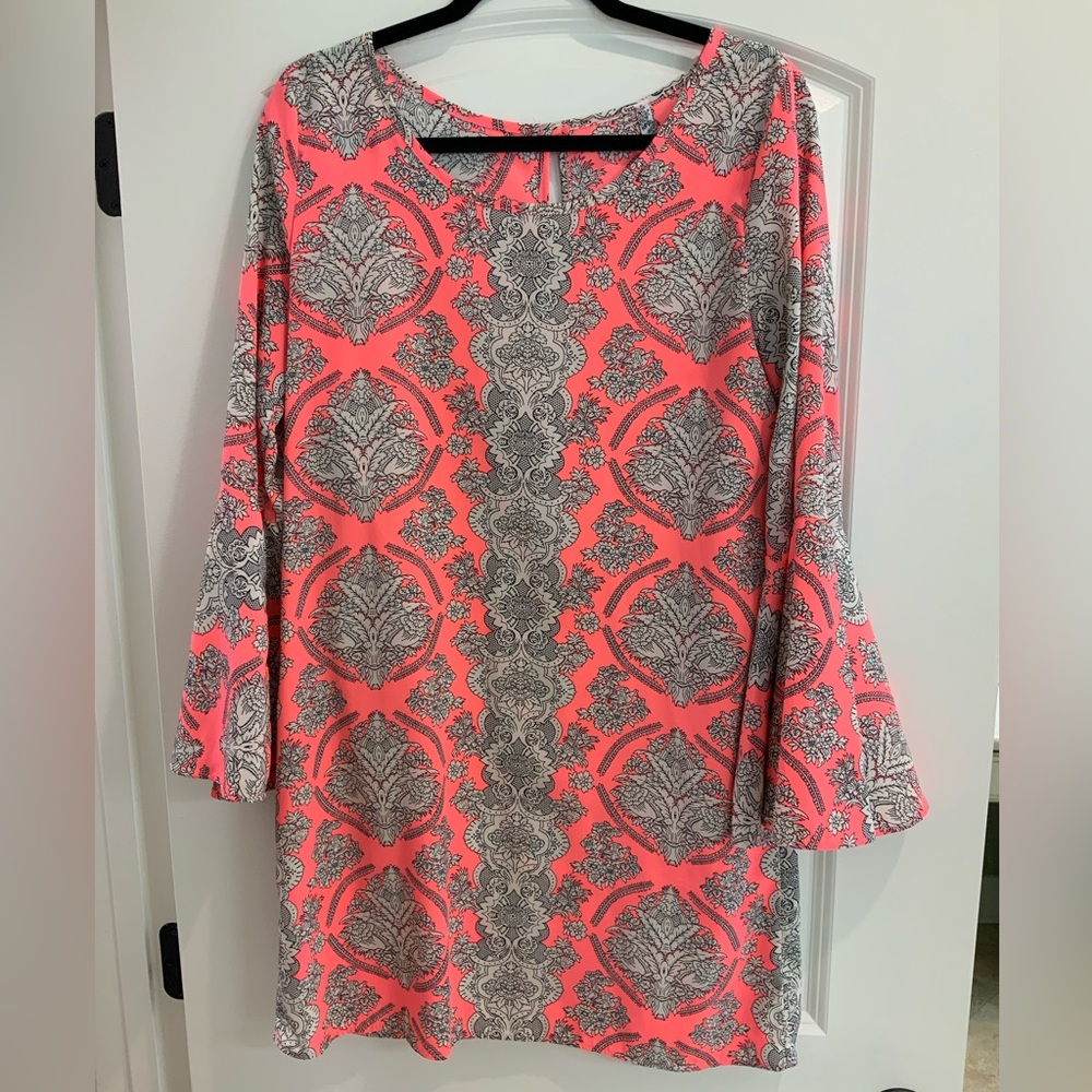 Yahada Coral Pink and Gray Patterned Women’s Dress